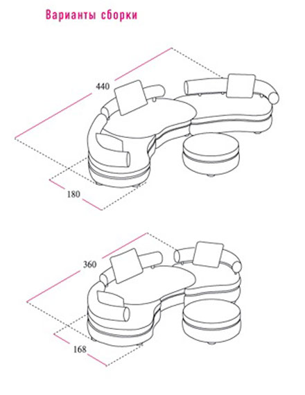 Чертеж полукруглого дивана